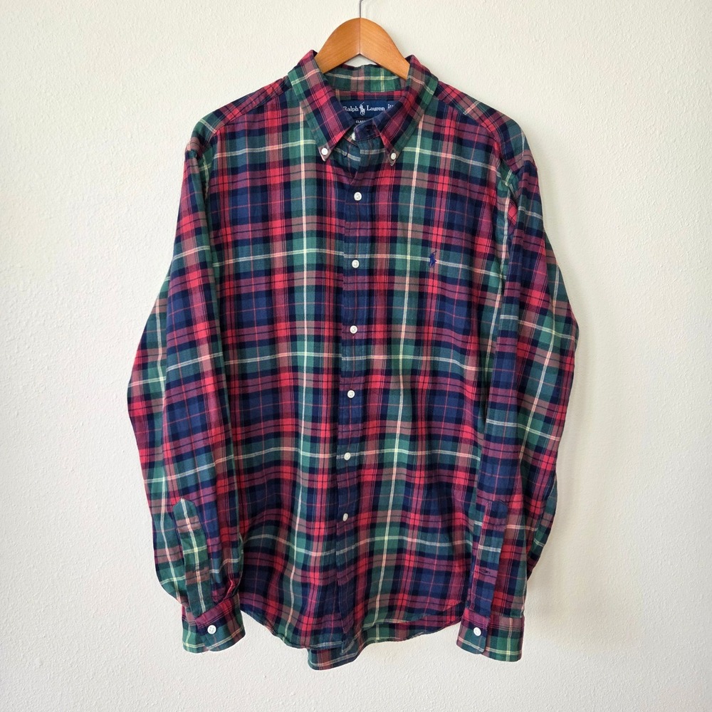 Polo Ralph Lauren Mens XL Classic Fit Flannel Plaid Button Down Shirt Red Green